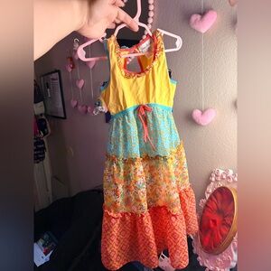 Jona Michelle Yellow, Turquoise & Orange Tiered Summer Dress